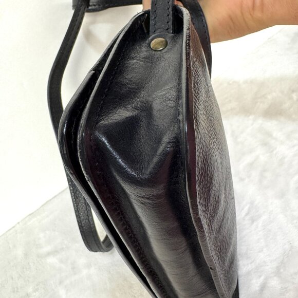 Vera Pelle Italian Black Leather Small Crossbody Purse Adjustable Strap Zipper - Picture 8 of 16